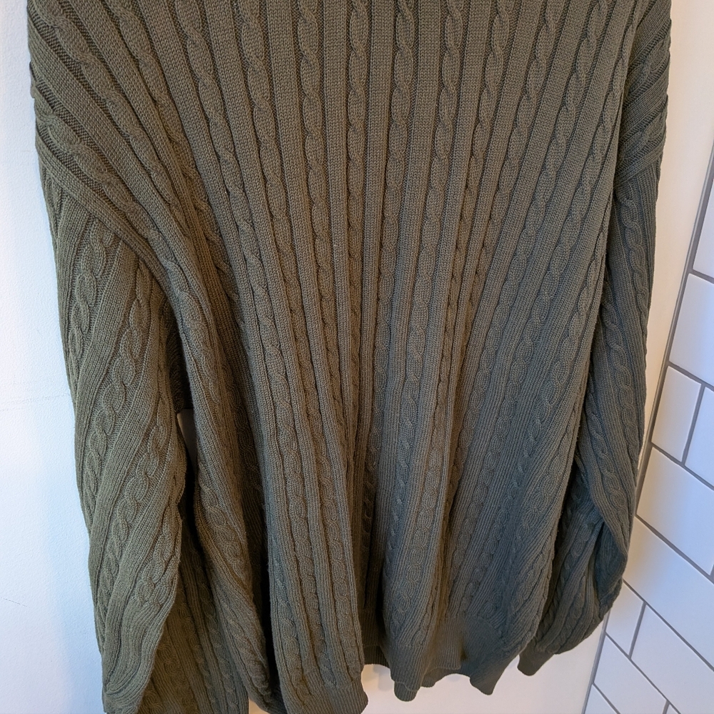 Brooks Brothers Mem's Green Golf Cotton Cable Knit Crewneck Sweater XL - Picture 2 of 5